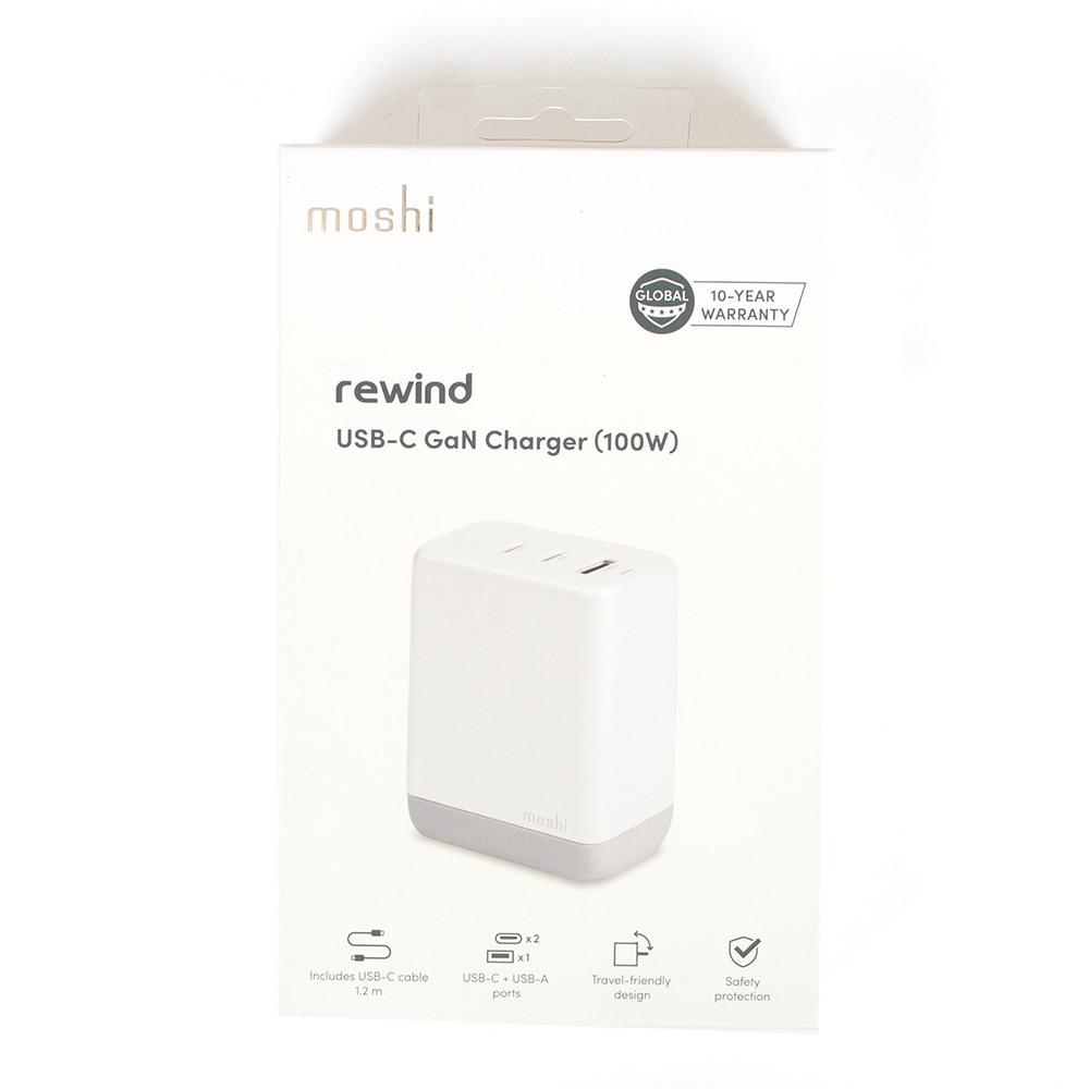 Moshi, Power Supply/Adapter, Tech, Rewind, USB-C, GAN, 100W Charger, with Cable, 992564
